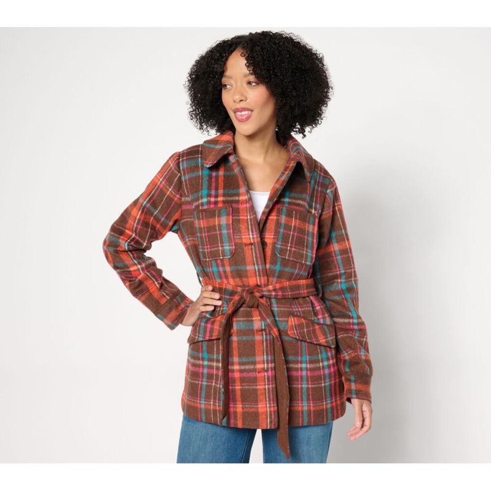 Isaac Mizrahi Live! Women's Jacket Sz L Estate Faux Wool Multi-colored A667929